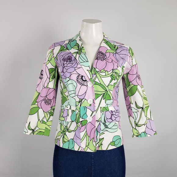 Anne Taylor Flower Print Cotton Blazer Size XS - Picture 1 of 8